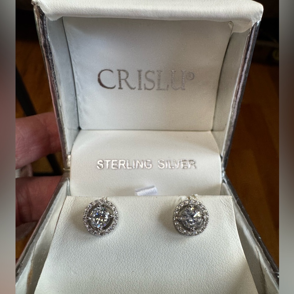 925 CRISLU Brilliant Cut Halo Stud Earrings